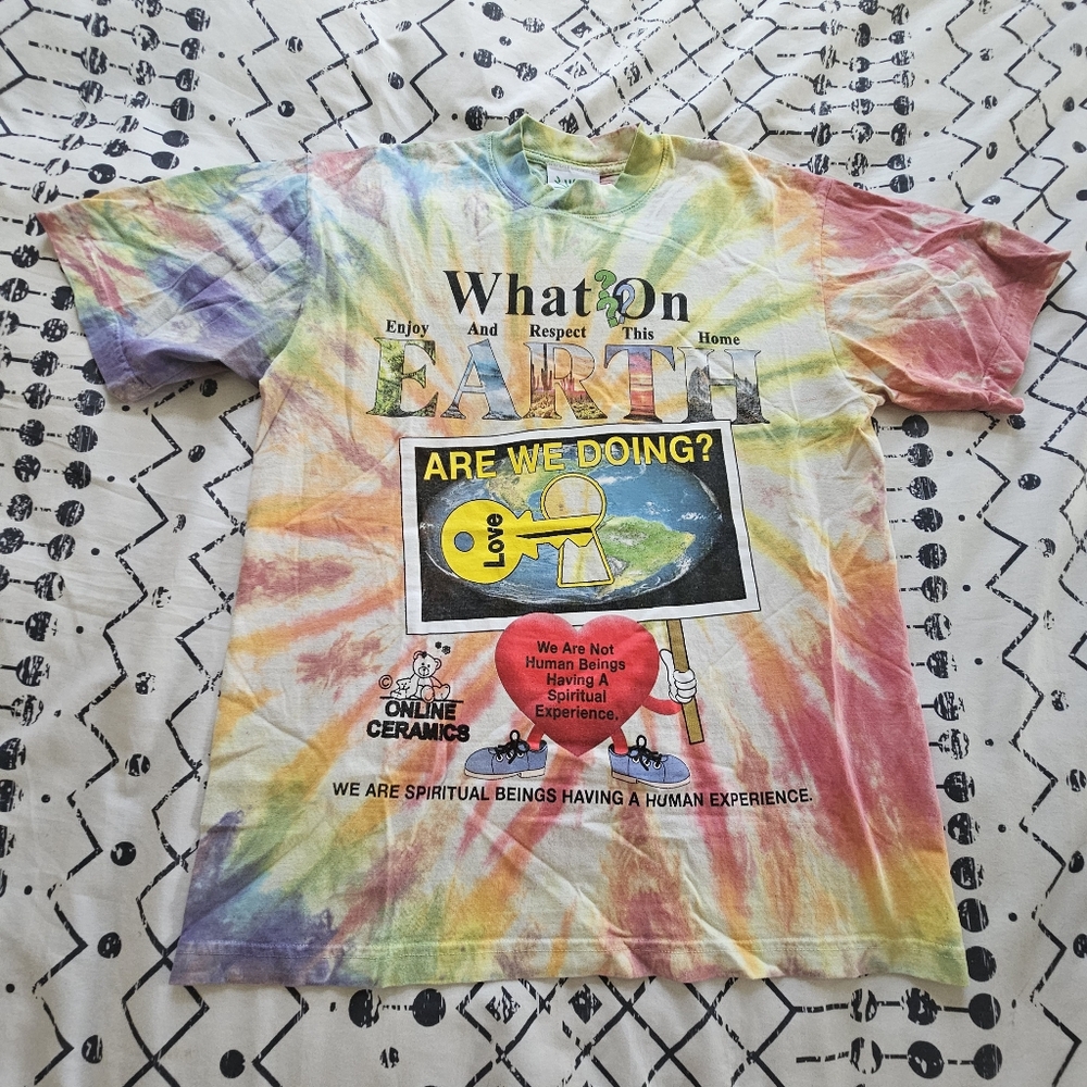 Online Ceramics What On Earth Are We Doing Tie-Dye Graphic T-Shirt, Med